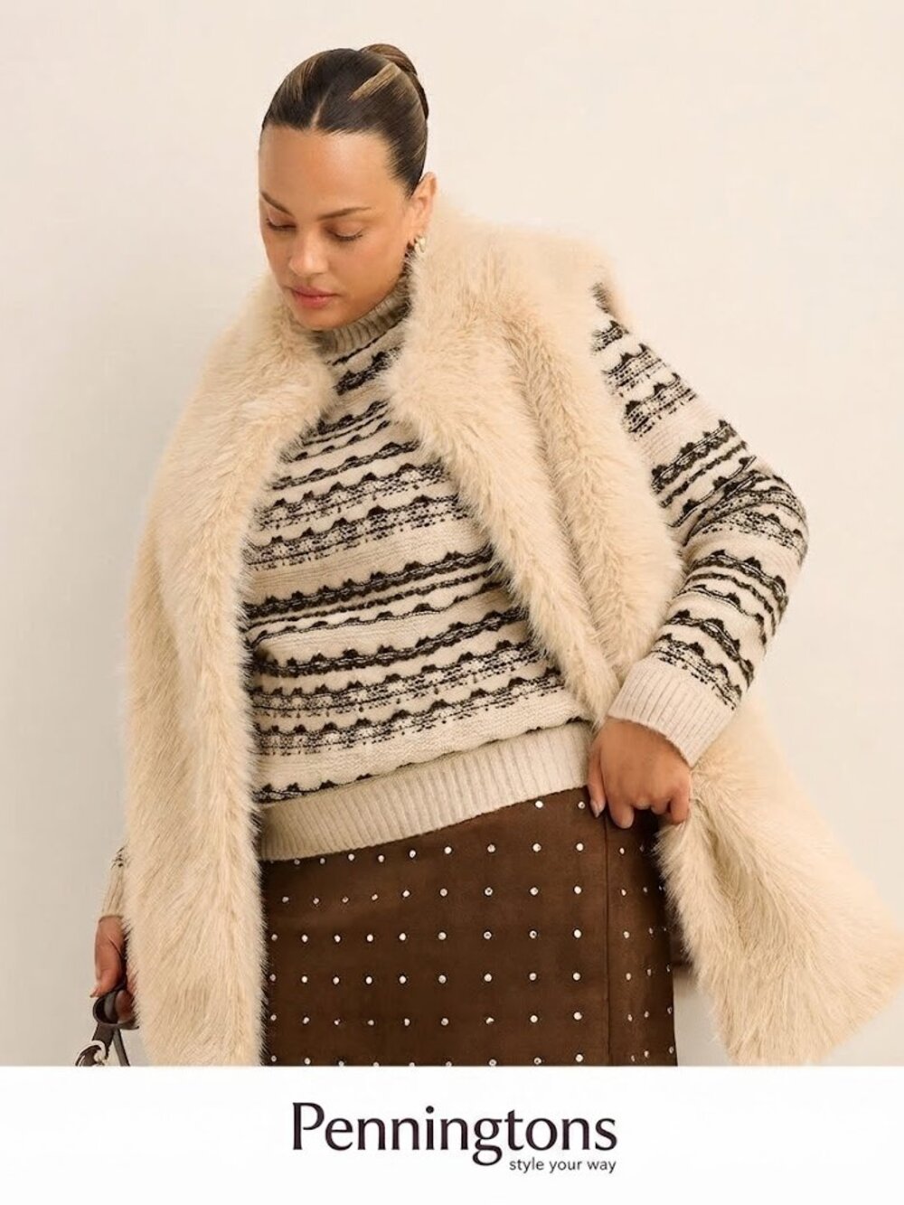 Brown Faux-Suede Mini Skirt with Rhinestones-NWT-PLUS SIZE – Pennington’s